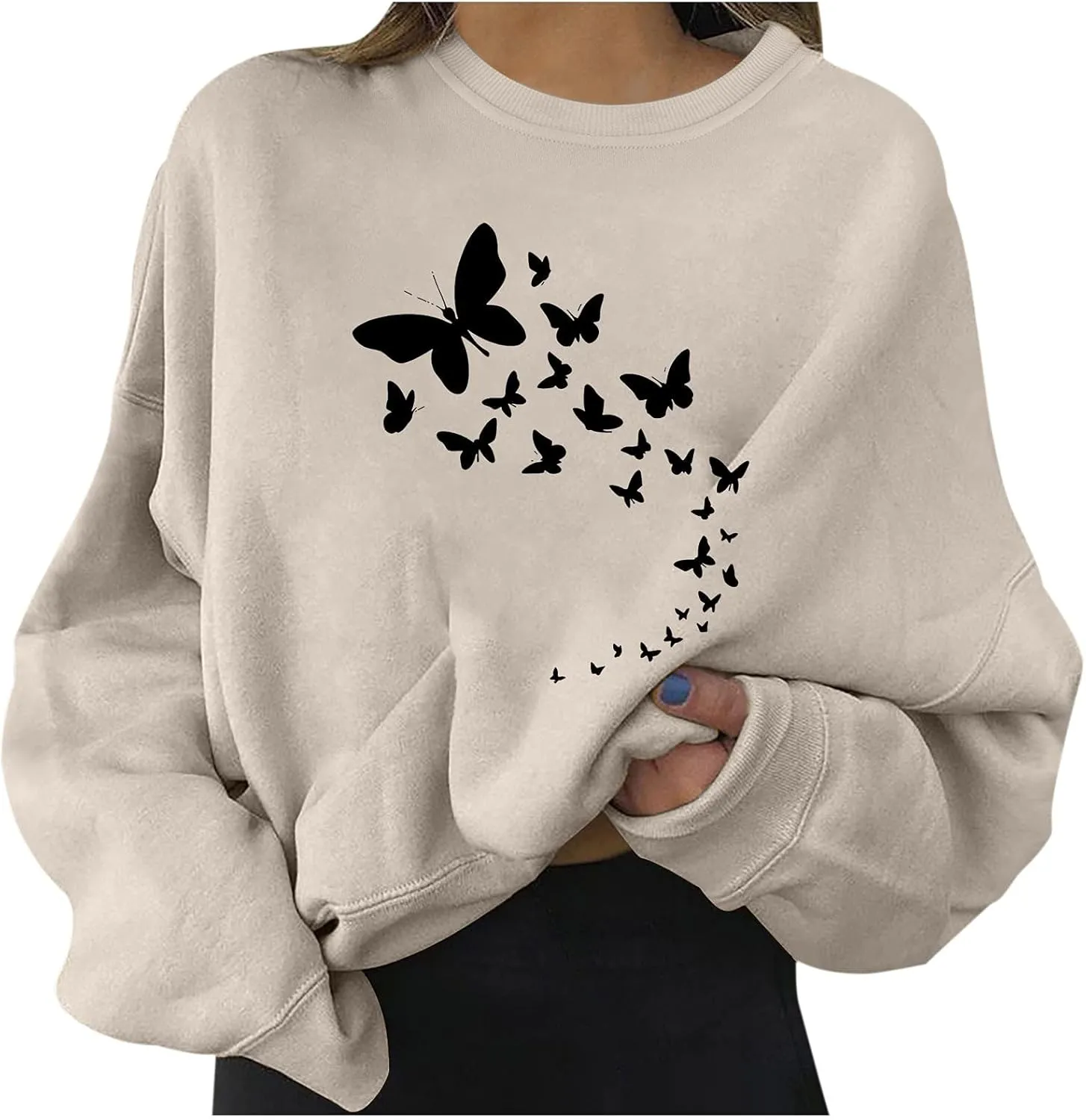 LCMTWX Womens Casual Funny Graphic Print Round Neck Long Sleeve Pullover Sweatshirt Oversized Crewneck Moon Fall Sweater Tops