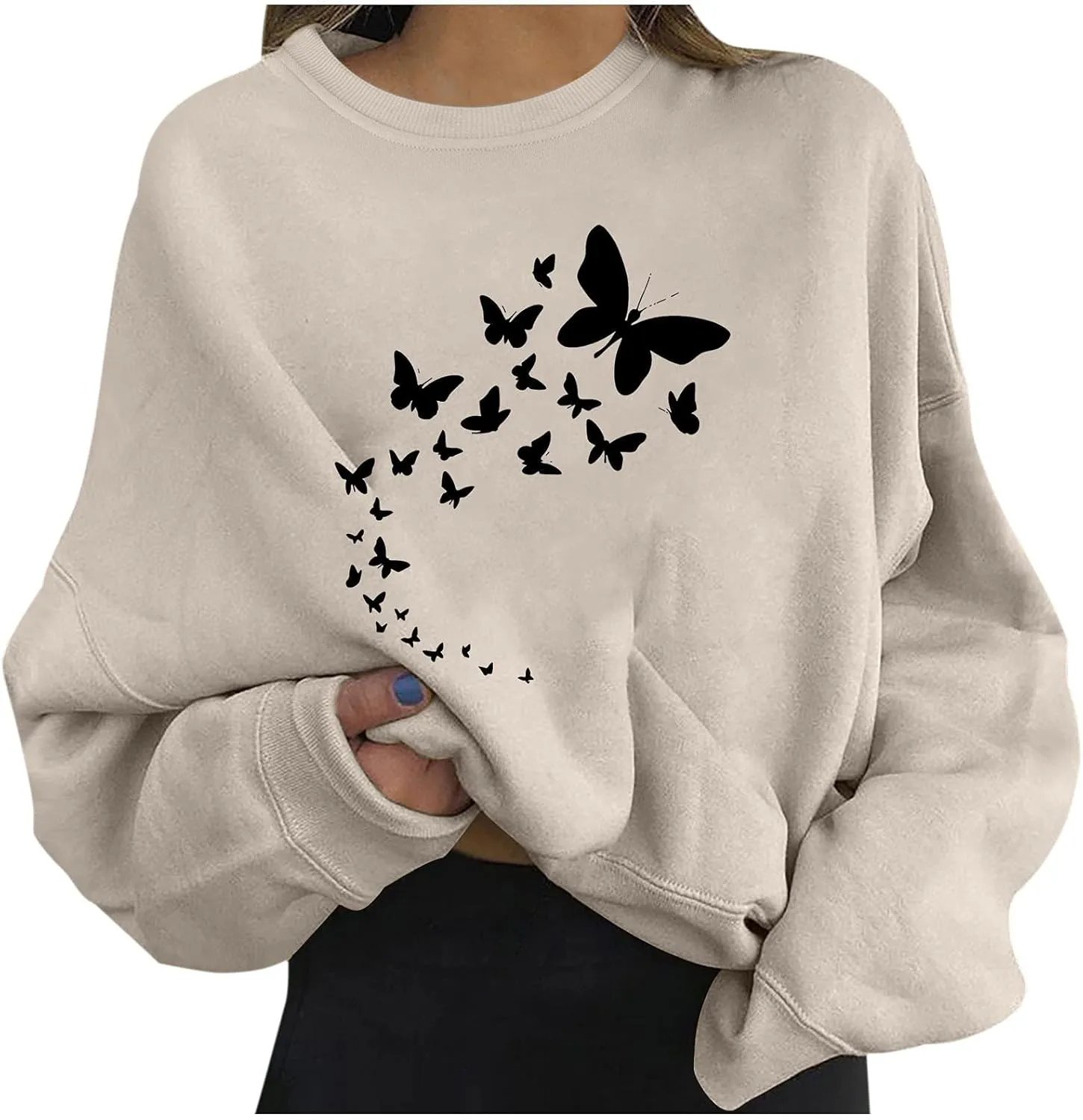 LCMTWX Womens Casual Funny Graphic Print Round Neck Long Sleeve Pullover Sweatshirt Oversized Crewneck Moon Fall Sweater Tops
