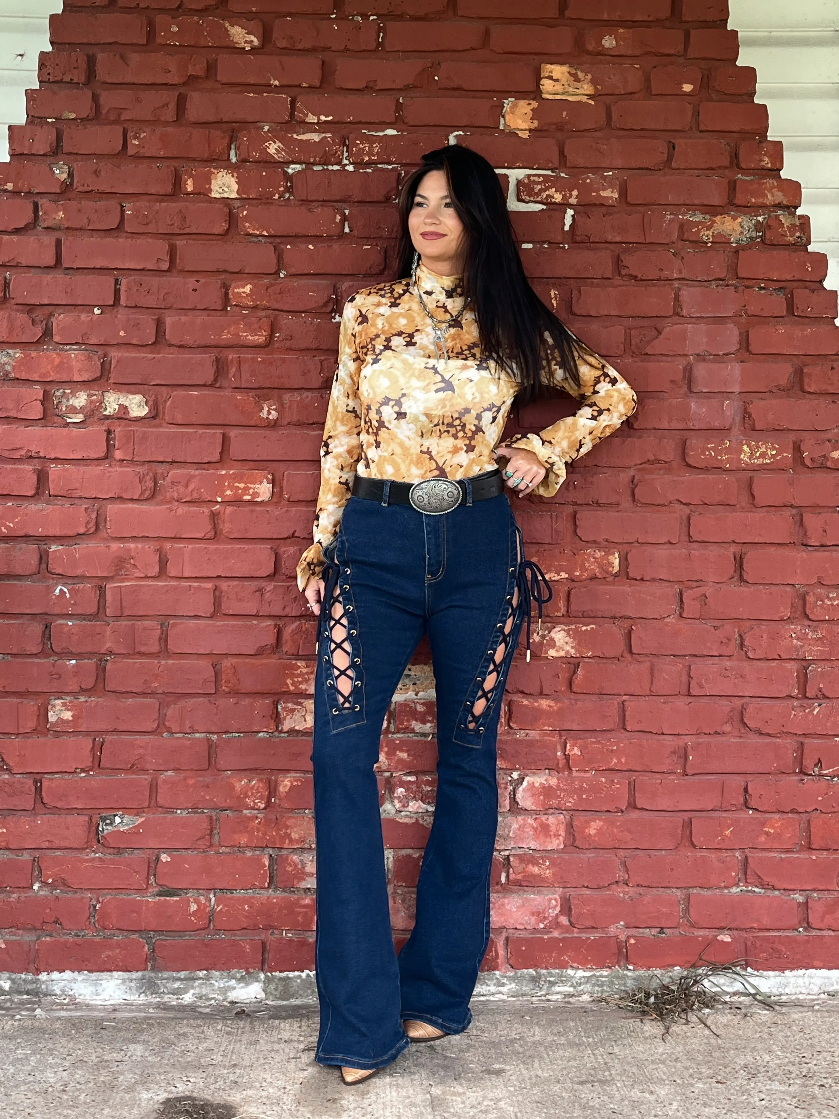 Lori High Rise Lace Up Jeans