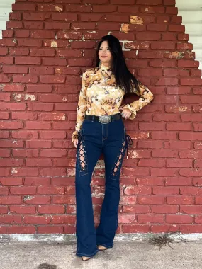 Lori High Rise Lace Up Jeans