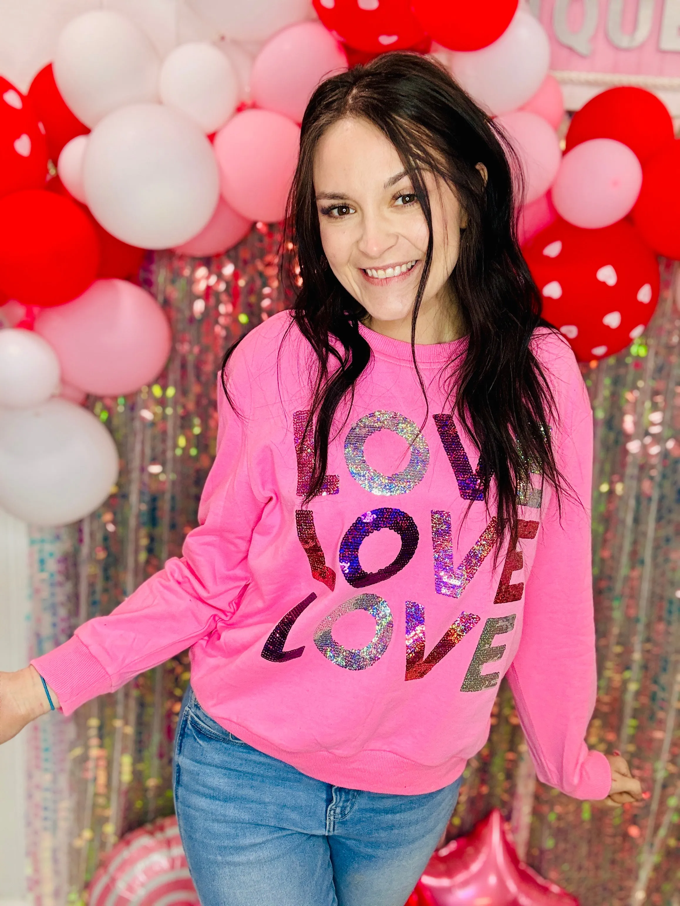 LOVE Sequin Pink Sweater