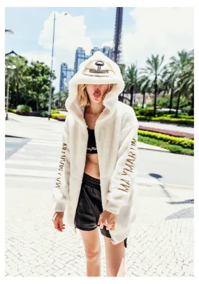 MAXMARTIN OVERSIZE ZIP UP HOODIE FAUX FUR
