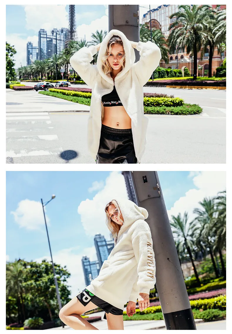 MAXMARTIN OVERSIZE ZIP UP HOODIE FAUX FUR