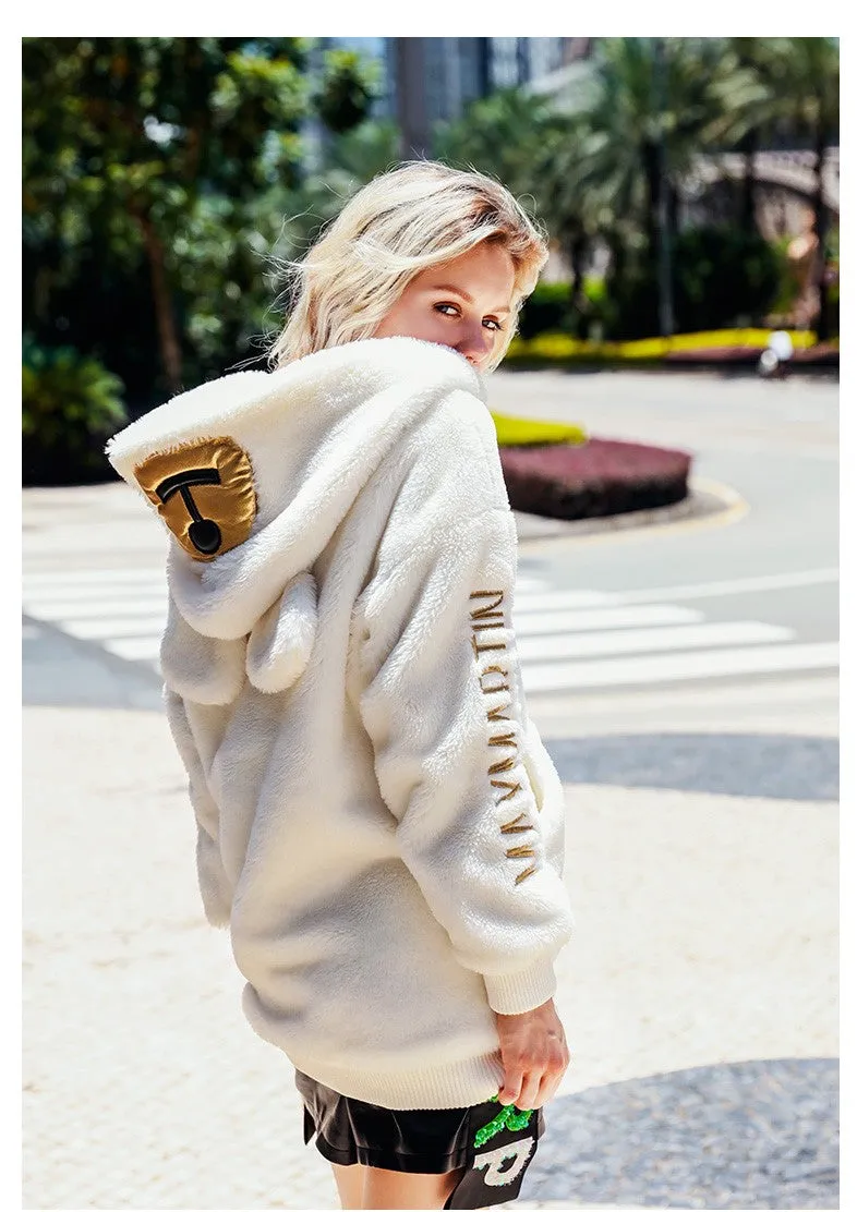 MAXMARTIN OVERSIZE ZIP UP HOODIE FAUX FUR