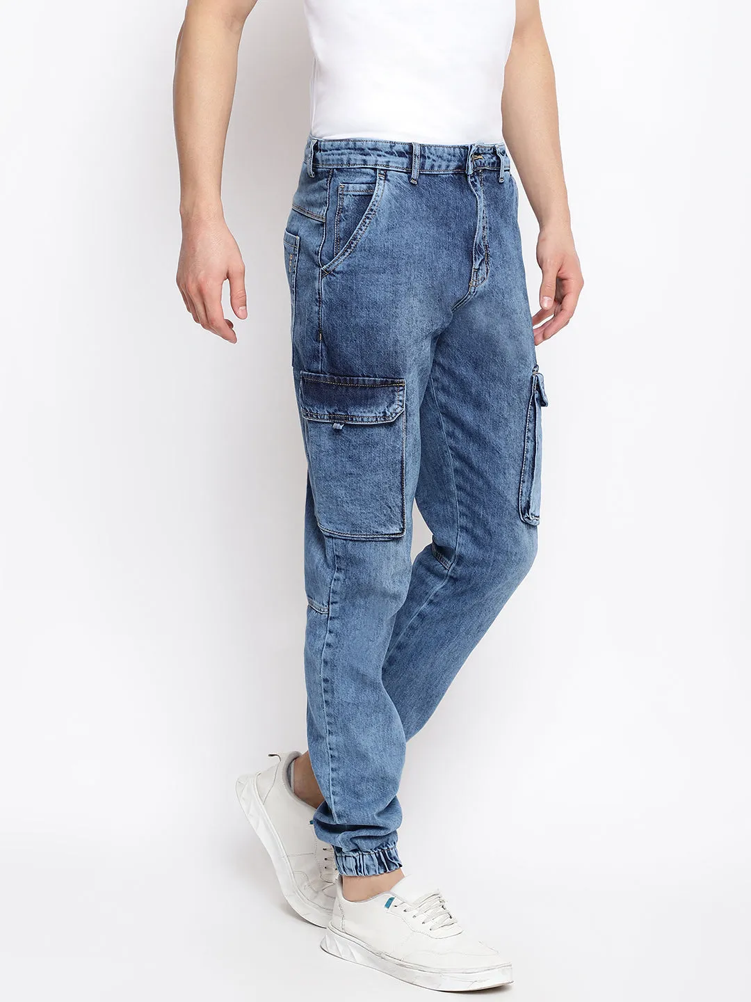 Men Mid Blue Denim Joggers