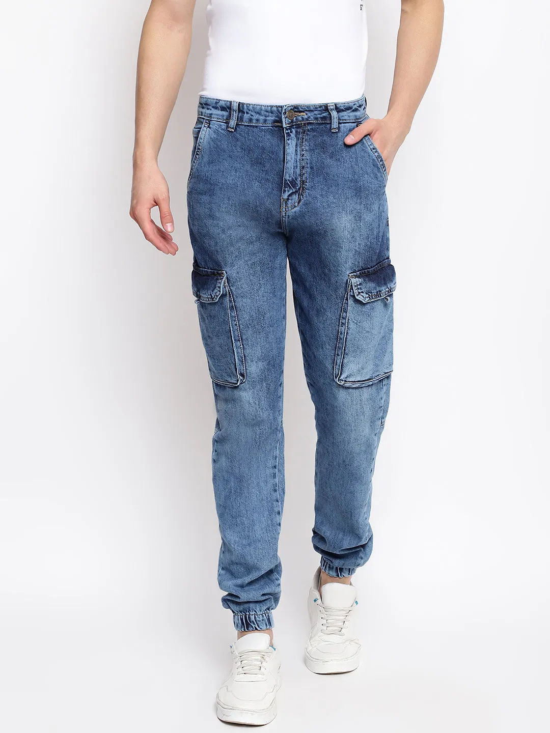 Men Mid Blue Denim Joggers