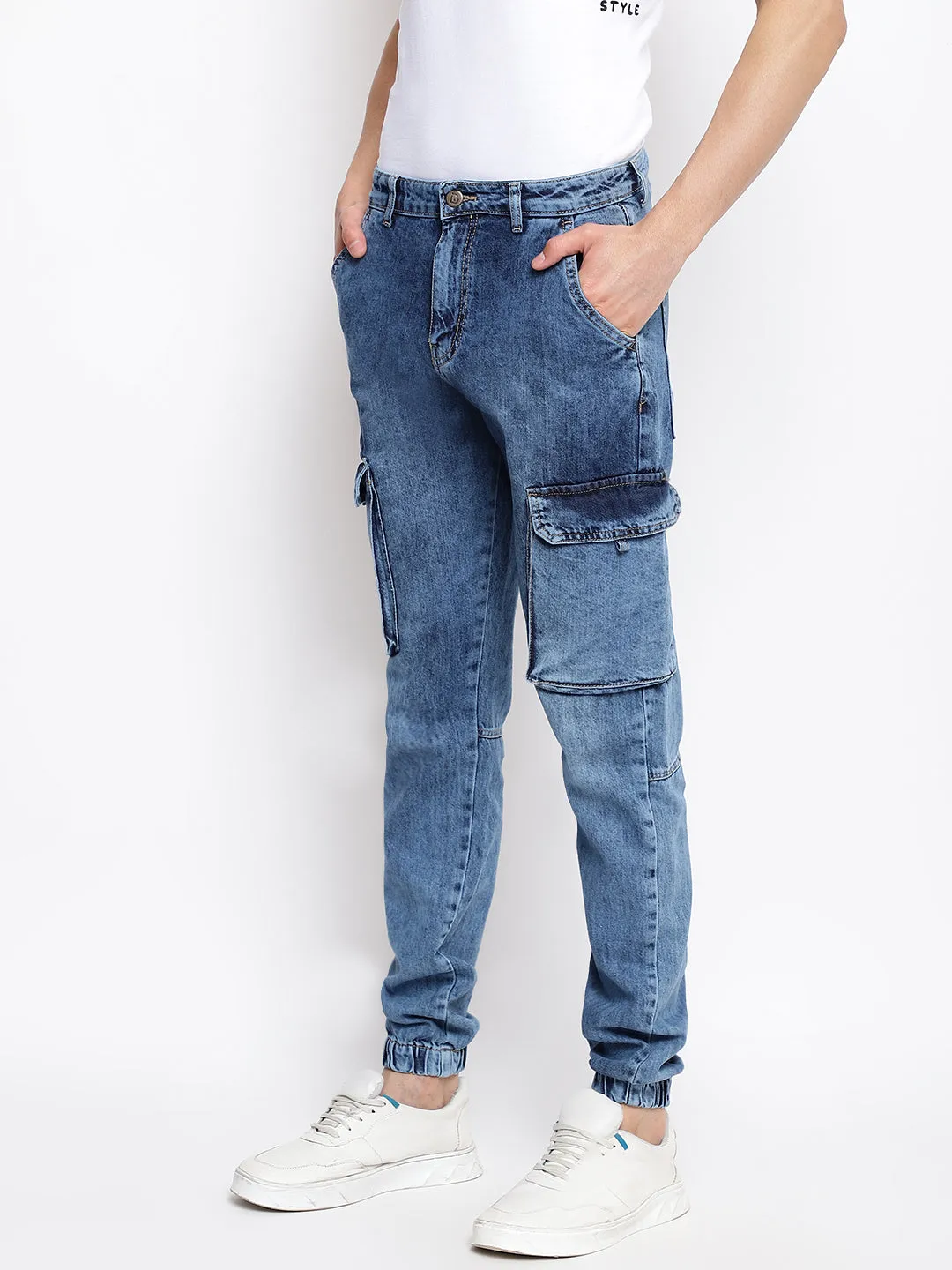 Men Mid Blue Denim Joggers