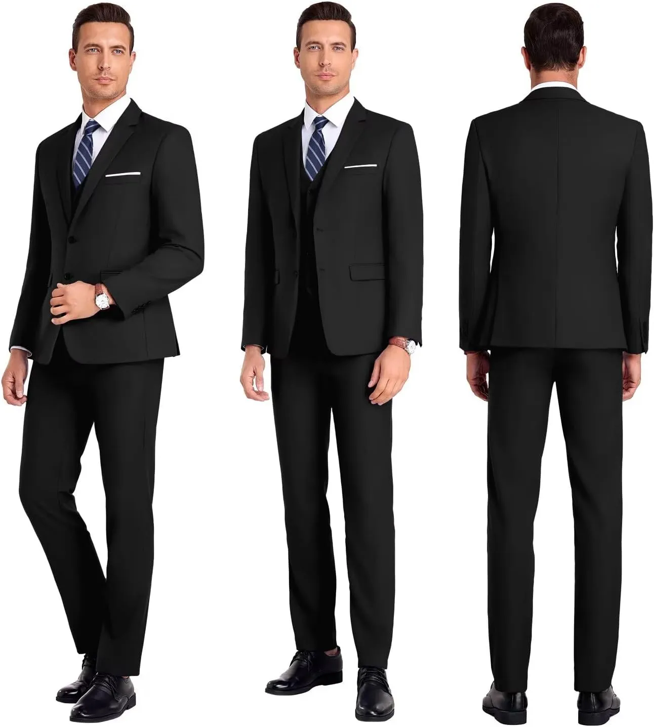 Men Suit 3 Pieces Slim Fit, Groomsmen Business Jacket Vest Pant with Tie 2 Buttons Prom Tuxedo Xs/3630