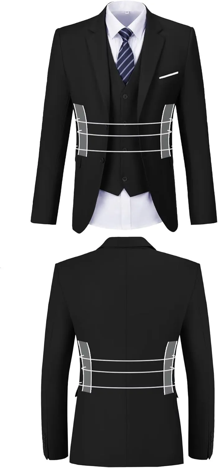 Men Suit 3 Pieces Slim Fit, Groomsmen Business Jacket Vest Pant with Tie 2 Buttons Prom Tuxedo Xs/3630
