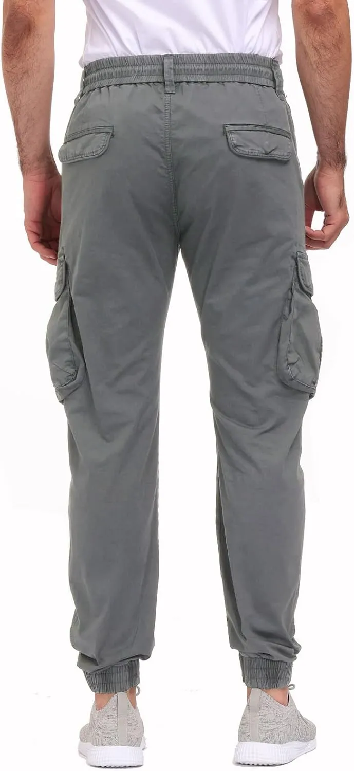 Men's Hiking Cargo Pants Joggers Slim Fit Stretch Lightweight Casual Work Pants with Pockets Drawstring Waist