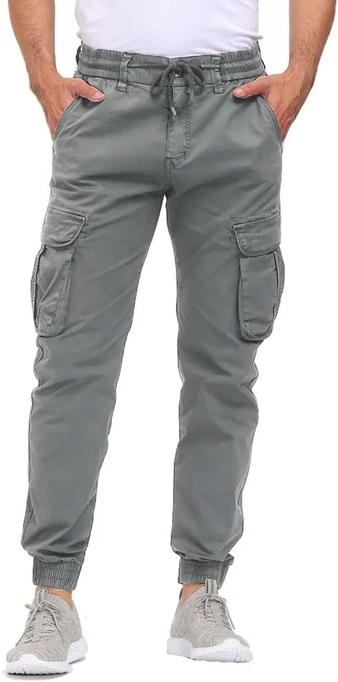 Men's Hiking Cargo Pants Joggers Slim Fit Stretch Lightweight Casual Work Pants with Pockets Drawstring Waist
