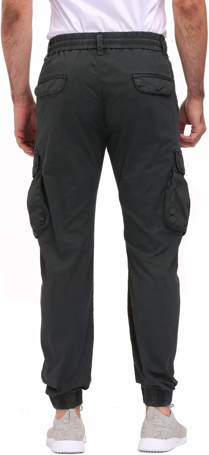 Men's Hiking Cargo Pants Joggers Slim Fit Stretch Lightweight Casual Work Pants with Pockets Drawstring Waist