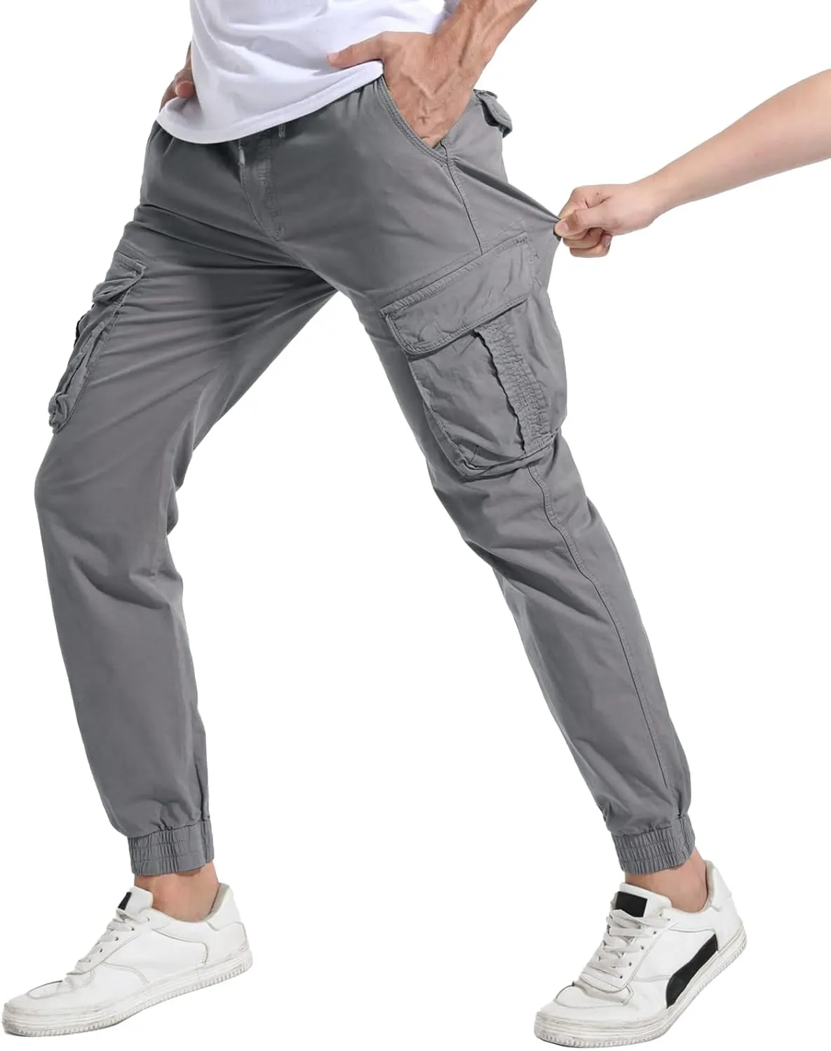 Men's Hiking Cargo Pants Joggers Slim Fit Stretch Lightweight Casual Work Pants with Pockets Drawstring Waist