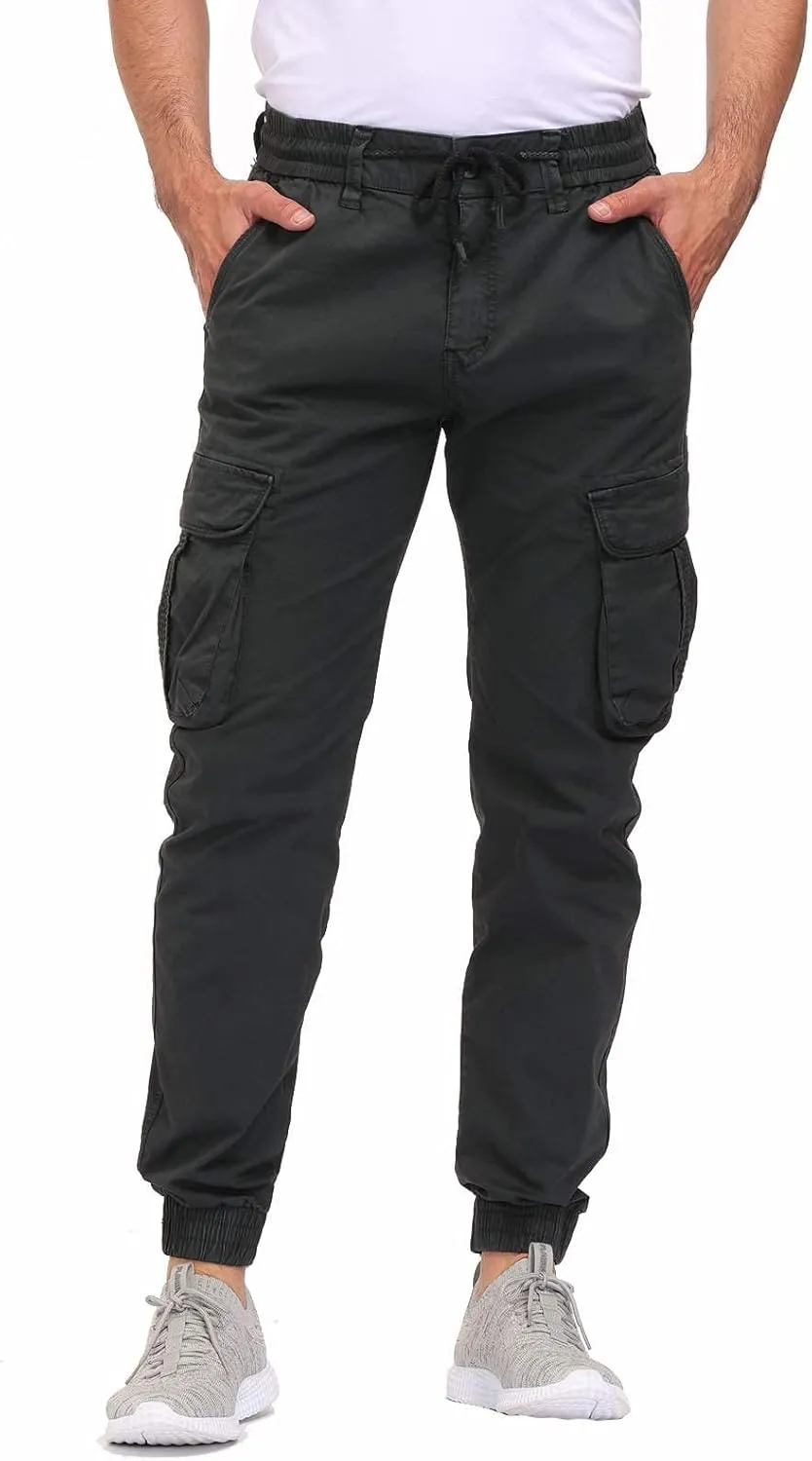 Men's Hiking Cargo Pants Joggers Slim Fit Stretch Lightweight Casual Work Pants with Pockets Drawstring Waist