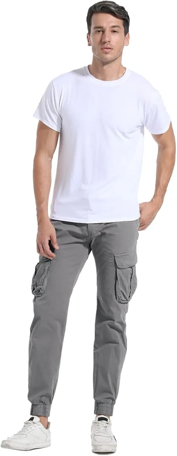 Men's Hiking Cargo Pants Joggers Slim Fit Stretch Lightweight Casual Work Pants with Pockets Drawstring Waist