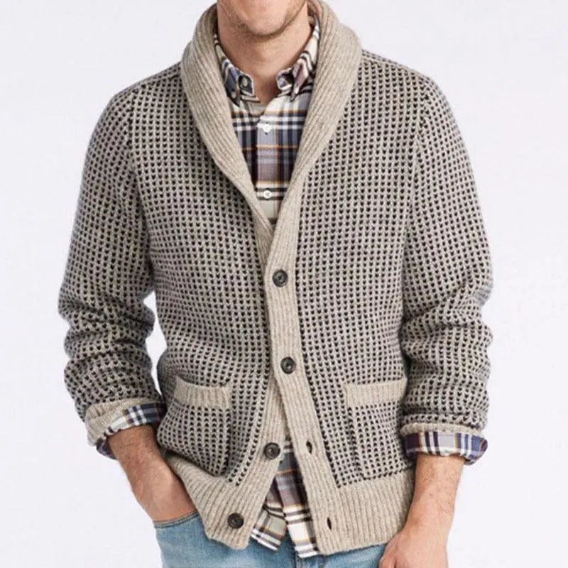 Men's Lapel Jacquard Casual Sweater Cardigan 15799538M