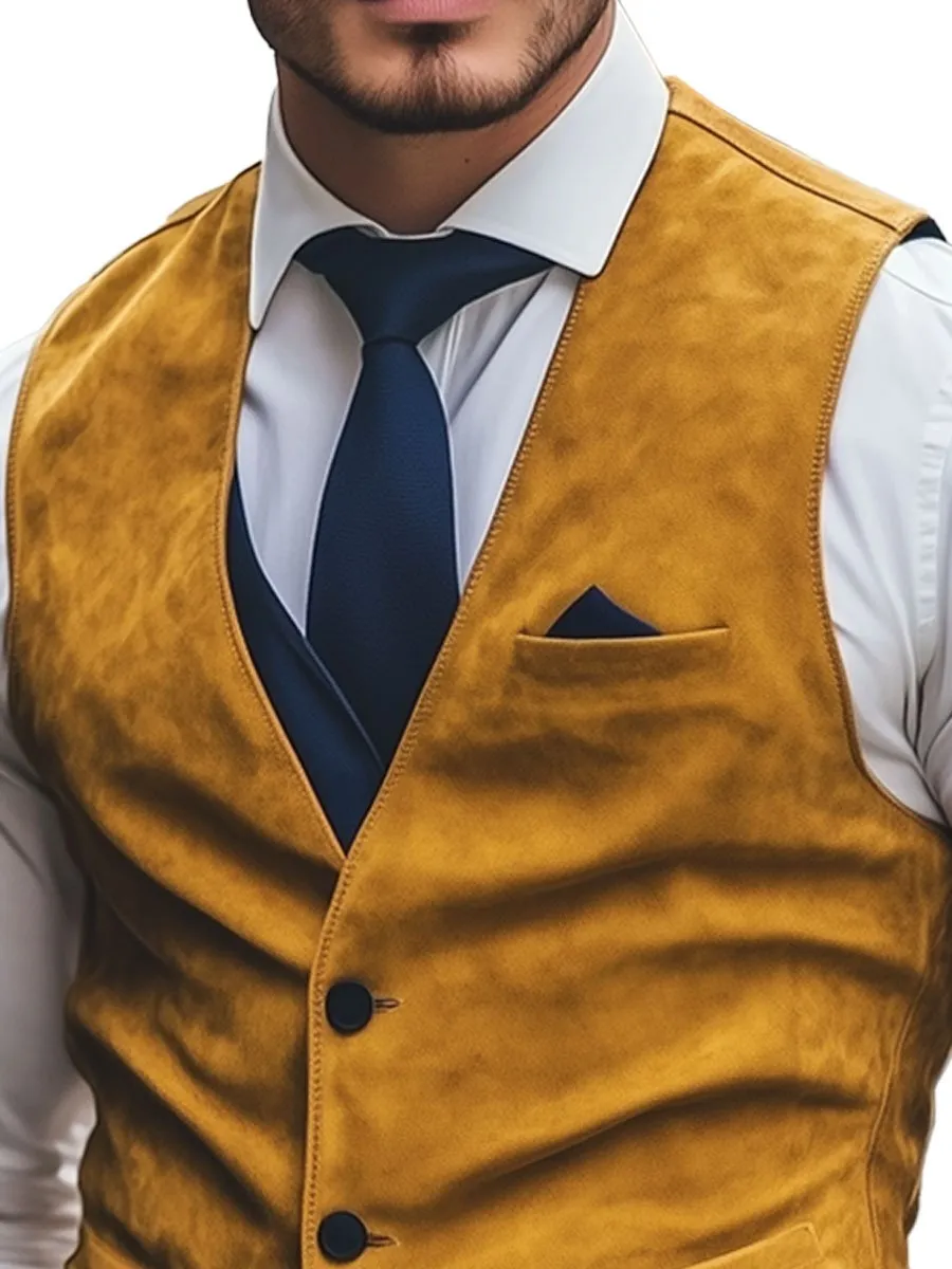 Men's Single Breasted Suede Vintage Vest