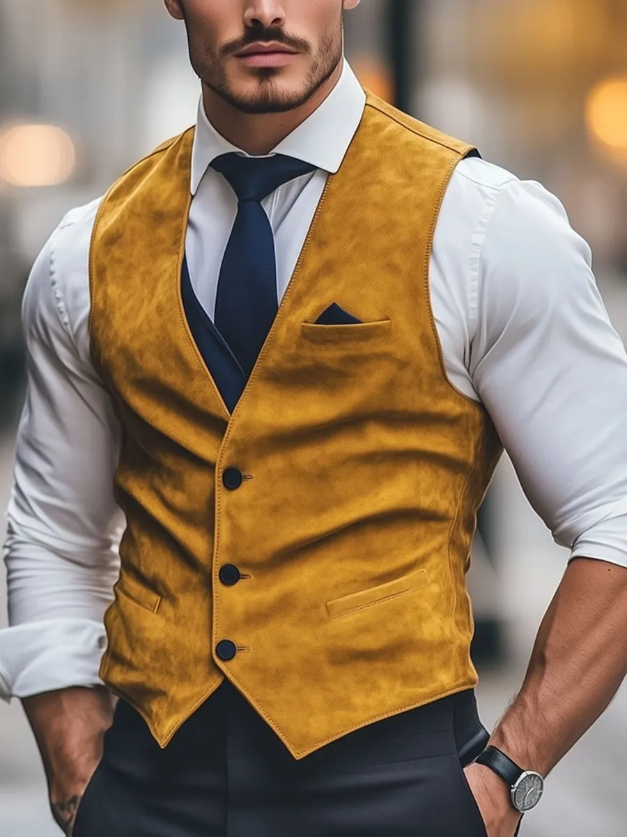 Men's Single Breasted Suede Vintage Vest