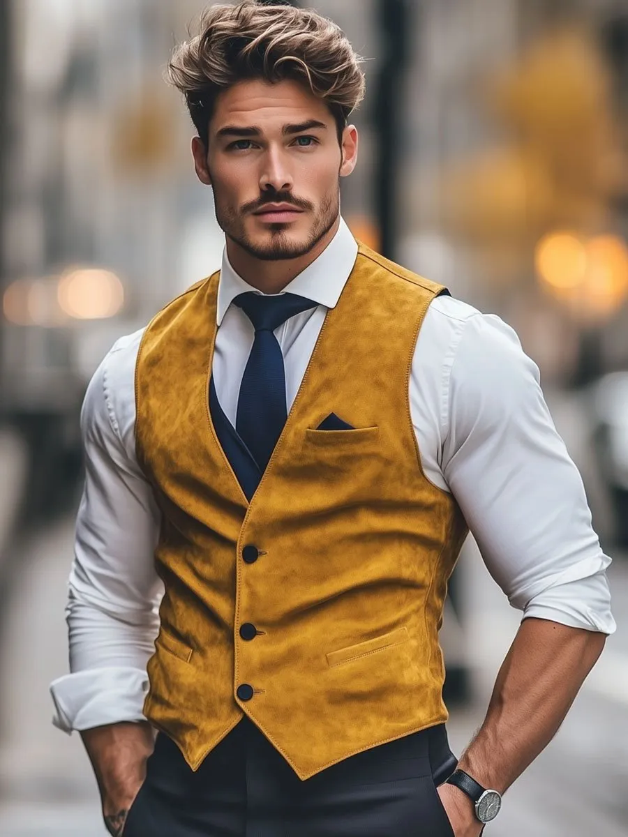 Men's Single Breasted Suede Vintage Vest