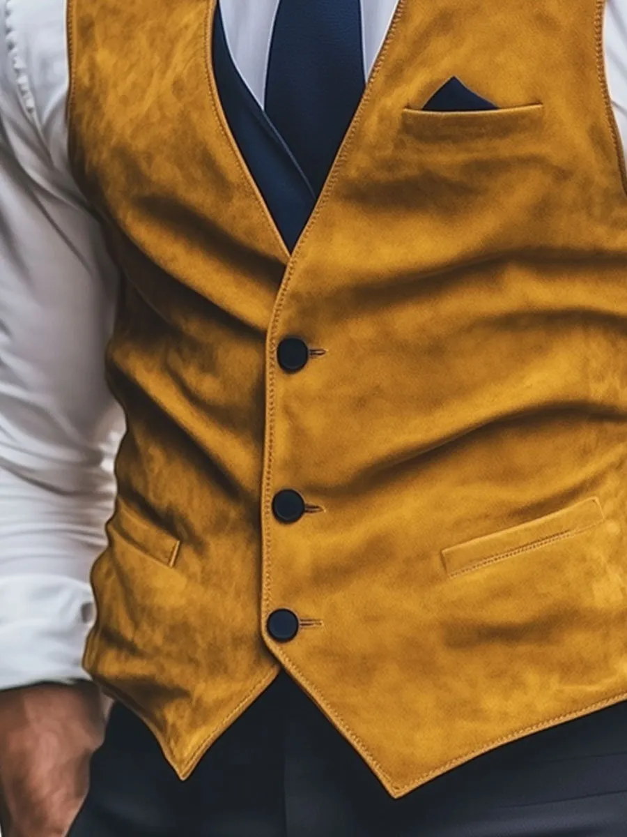 Men's Single Breasted Suede Vintage Vest