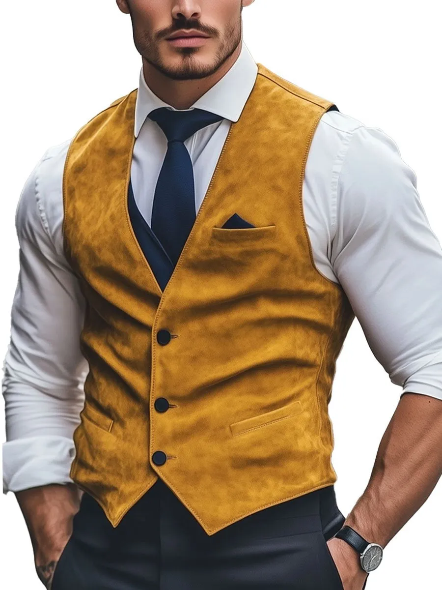 Men's Single Breasted Suede Vintage Vest