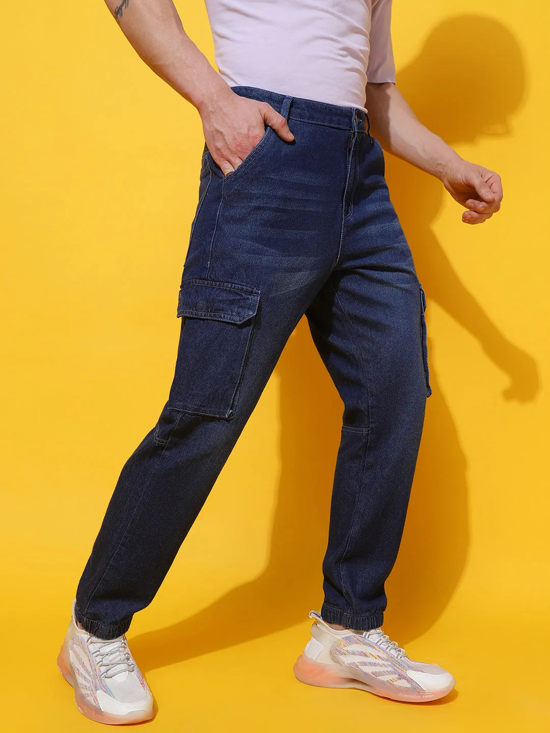 Mid Blue Slim Fit Denim Joggers