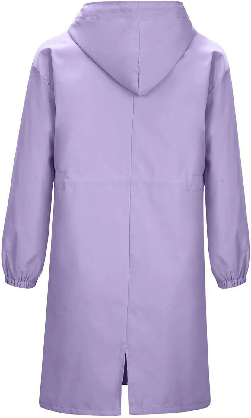 Mid Length Trench Coat For Women Oversized Long Sleeve Hooded Jacket Single Breasted Casual Lightweight Outwear Coat