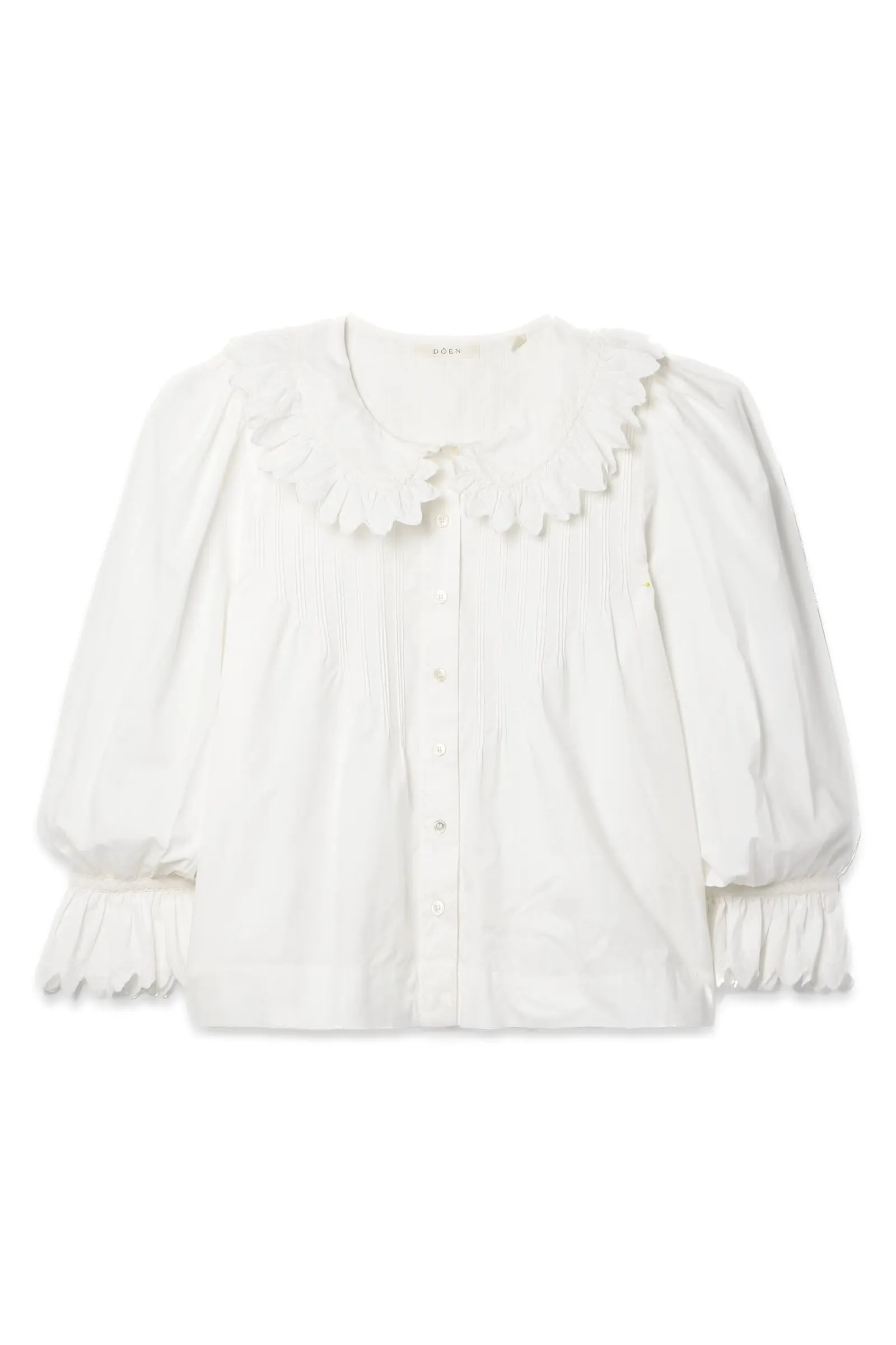   NET SUSTAIN Hickory Ruffled Pintucked Embroidered Organic Cotton-poplin Blouse