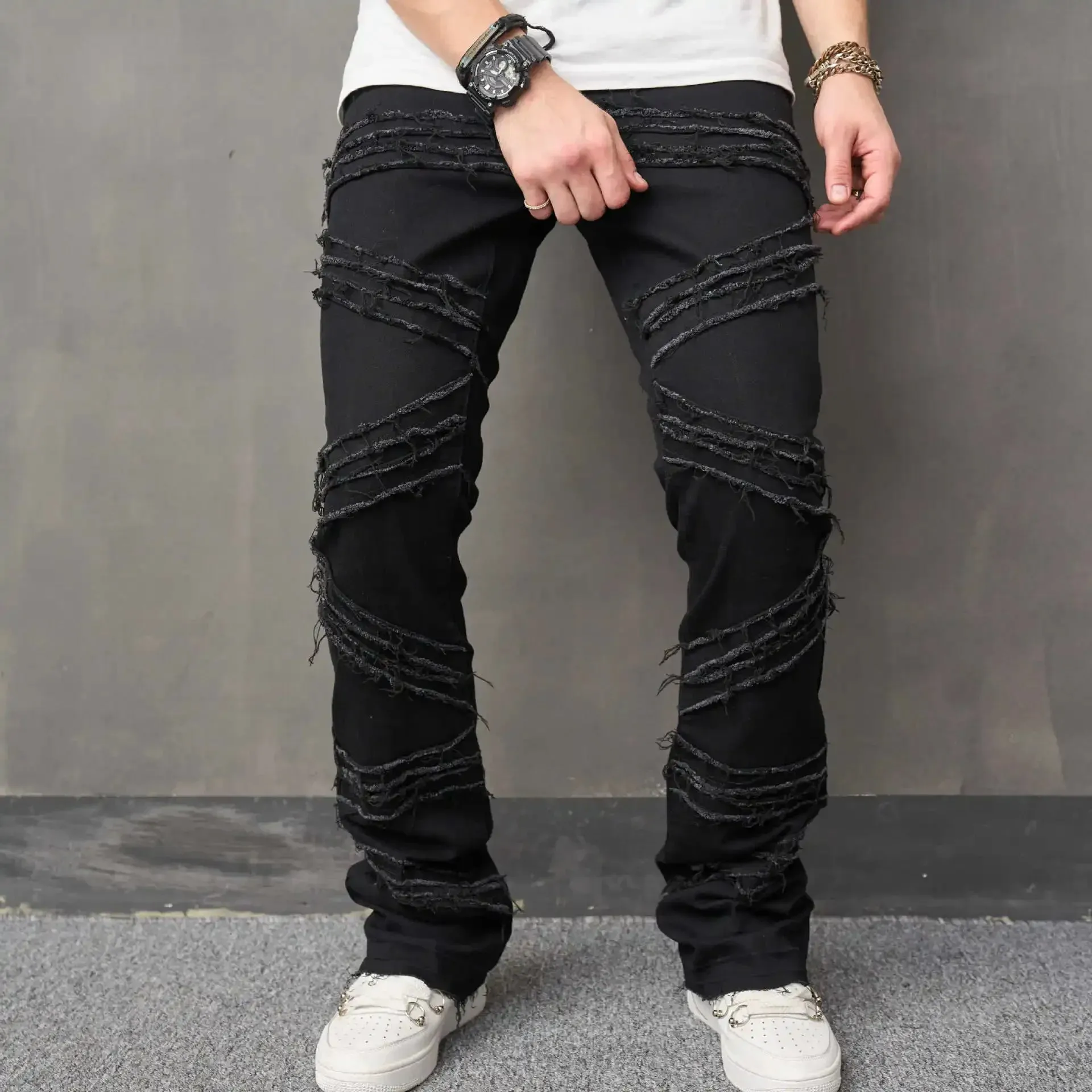 Ripped Stretchy Denim Streetwear Tearing Patchwork
