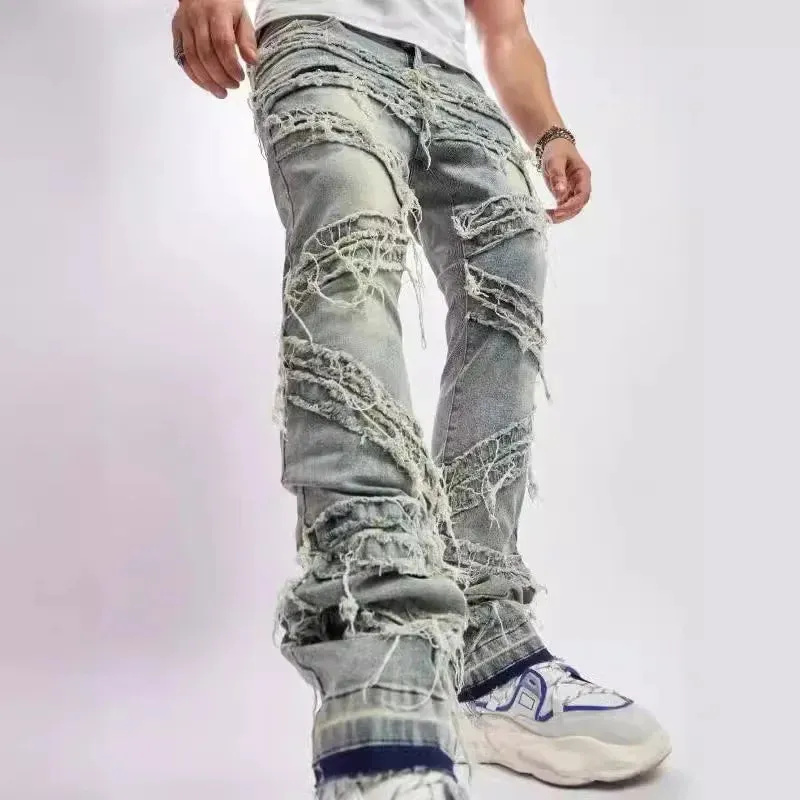Ripped Stretchy Denim Streetwear Tearing Patchwork