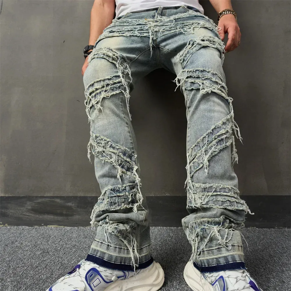 Ripped Stretchy Denim Streetwear Tearing Patchwork