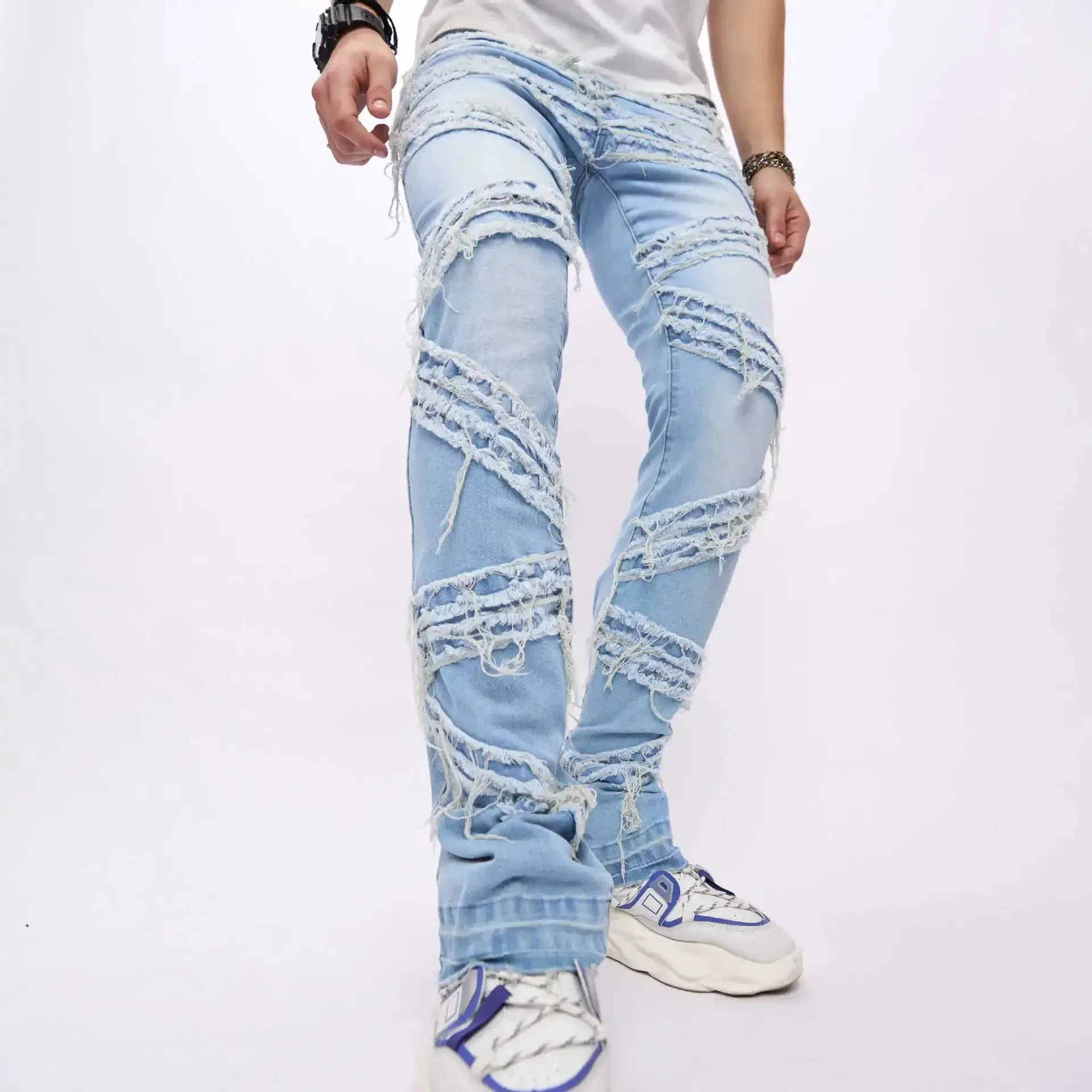 Ripped Stretchy Denim Streetwear Tearing Patchwork
