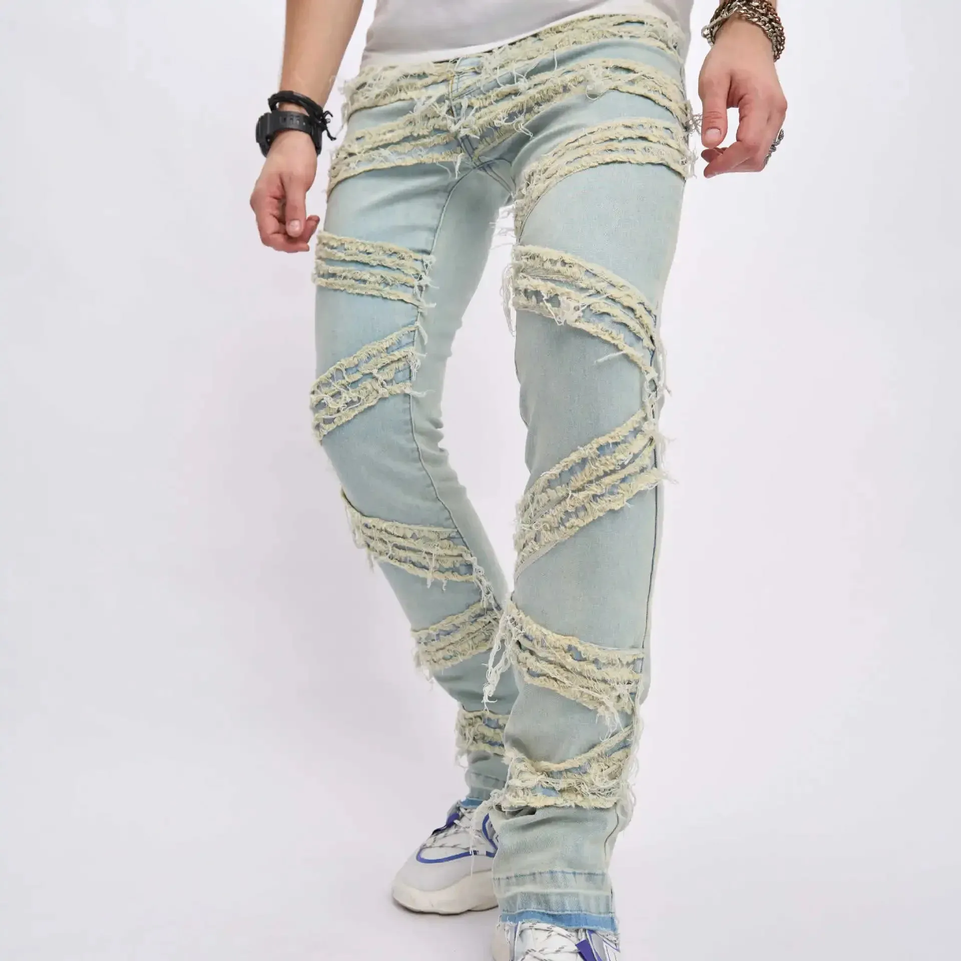 Ripped Stretchy Denim Streetwear Tearing Patchwork
