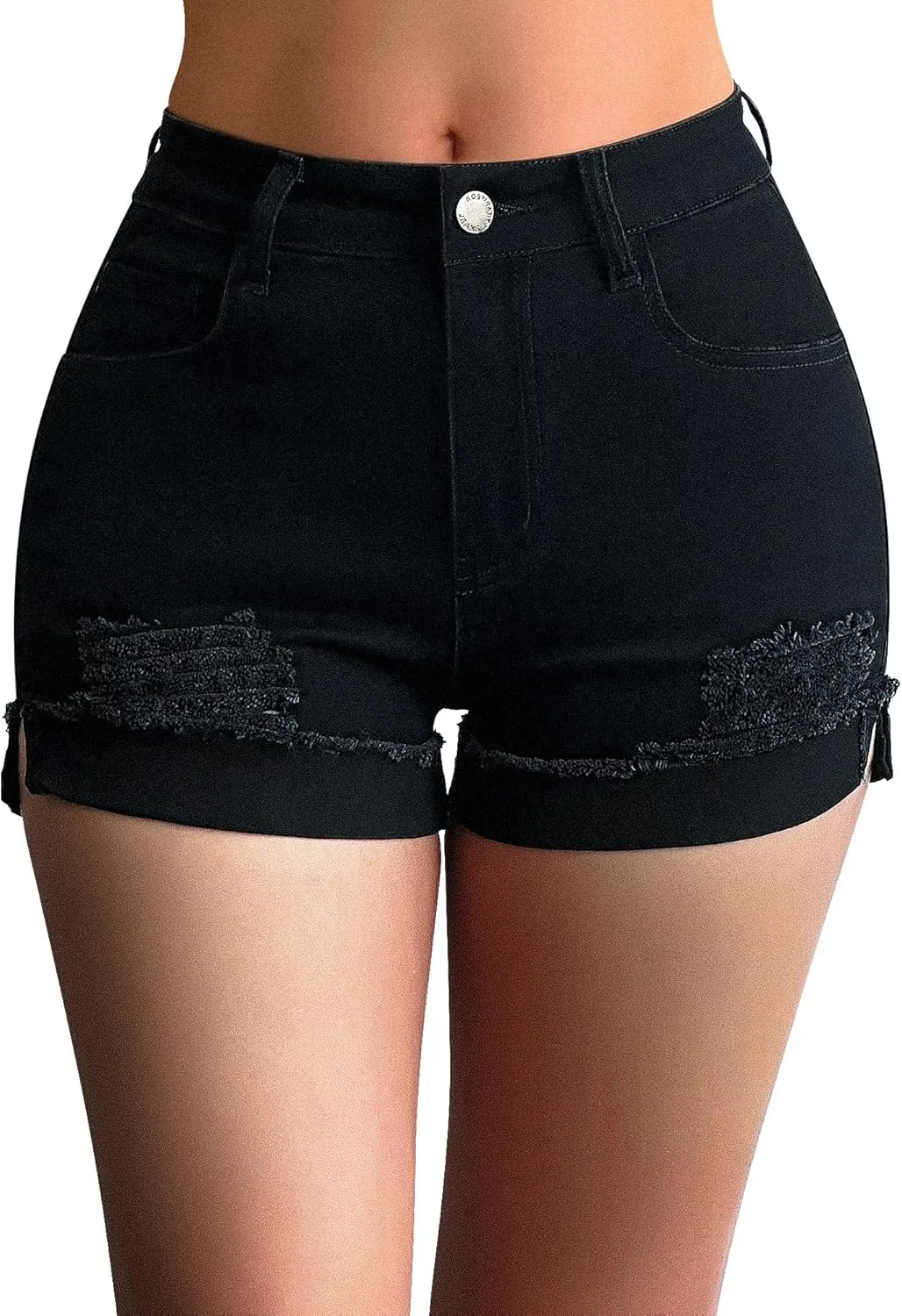 roswear Women's Ripped Mid Rise Stretchy Denim Jeans Shorts