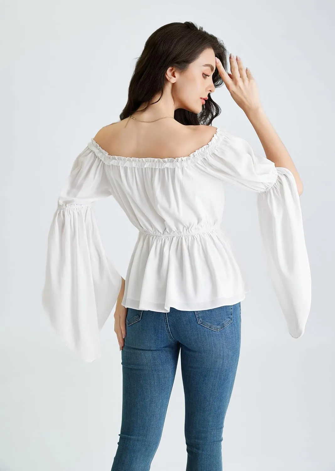 Scarlet Darkness Renaissance Shirt Women Trumpet Sleeve Peasant Blouse Pirate Tops