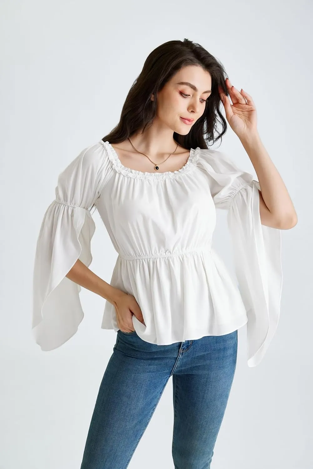 Scarlet Darkness Renaissance Shirt Women Trumpet Sleeve Peasant Blouse Pirate Tops
