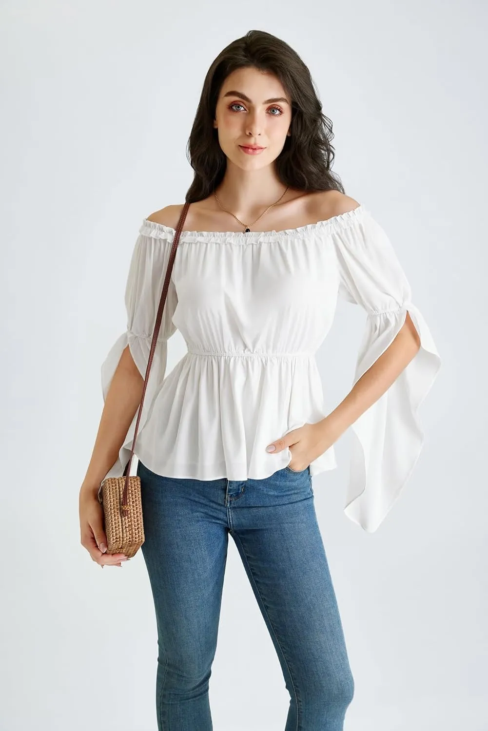 Scarlet Darkness Renaissance Shirt Women Trumpet Sleeve Peasant Blouse Pirate Tops