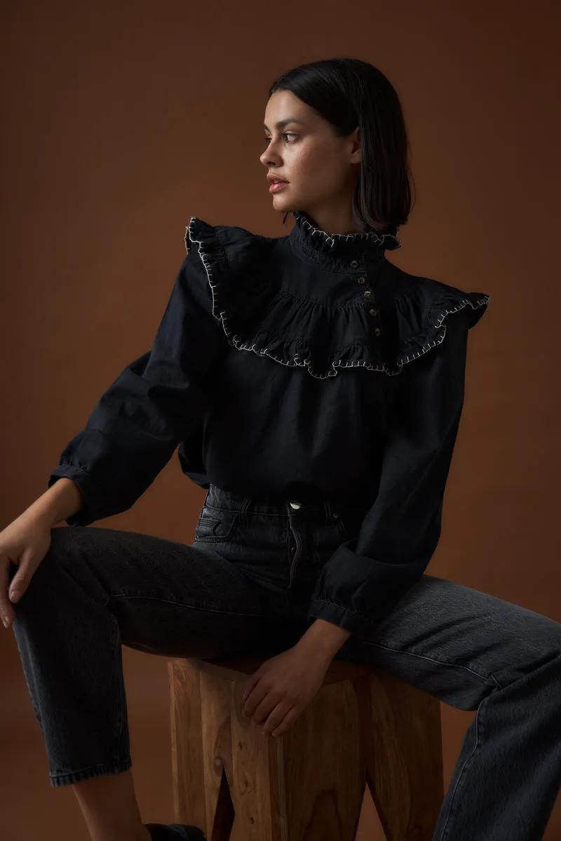 seventy   mochi Victoria Blouse in Black Denim