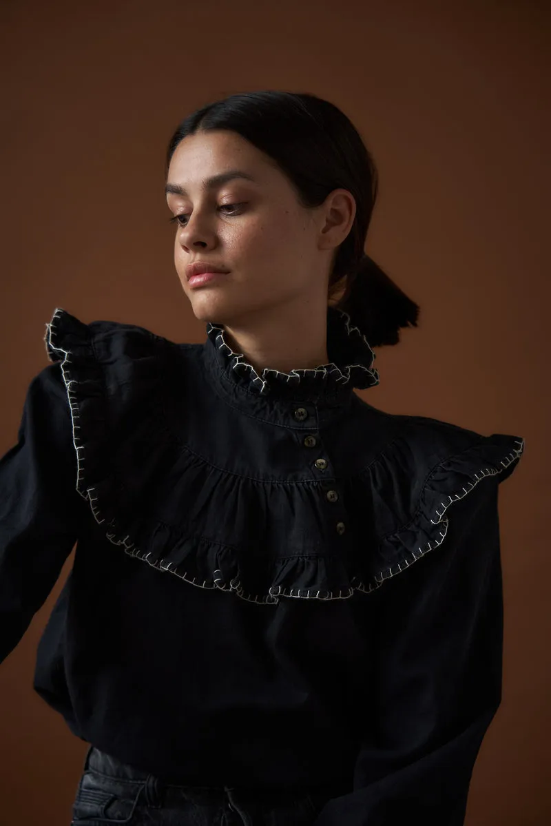 seventy   mochi Victoria Blouse in Black Denim
