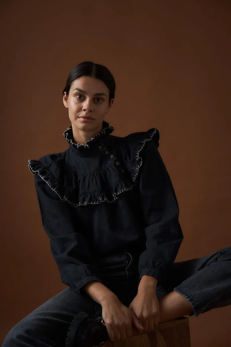 seventy   mochi Victoria Blouse in Black Denim