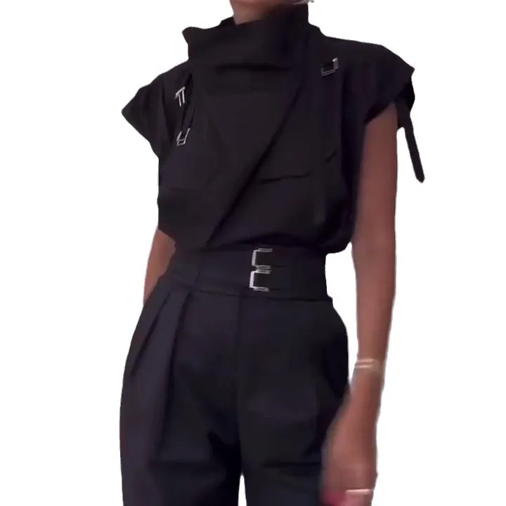 Slim-fit suit with high-neck vest