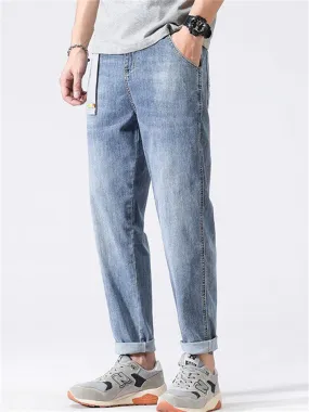 Straight Leg Stretchy Men's Summer  Roll Up Jeans