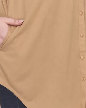 Stretchy Button Down Tunic Top | Camel