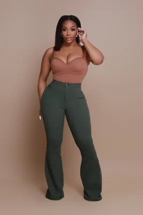 Super Swank High Rise Flare Stretchy Jeans - Olive