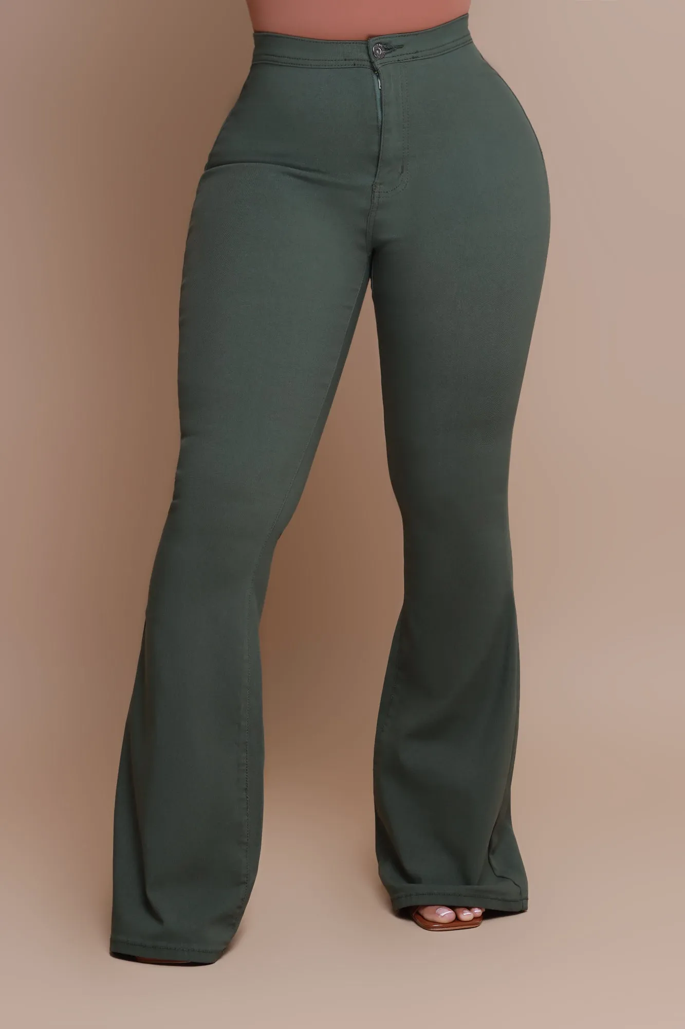Super Swank High Rise Flare Stretchy Jeans - Olive