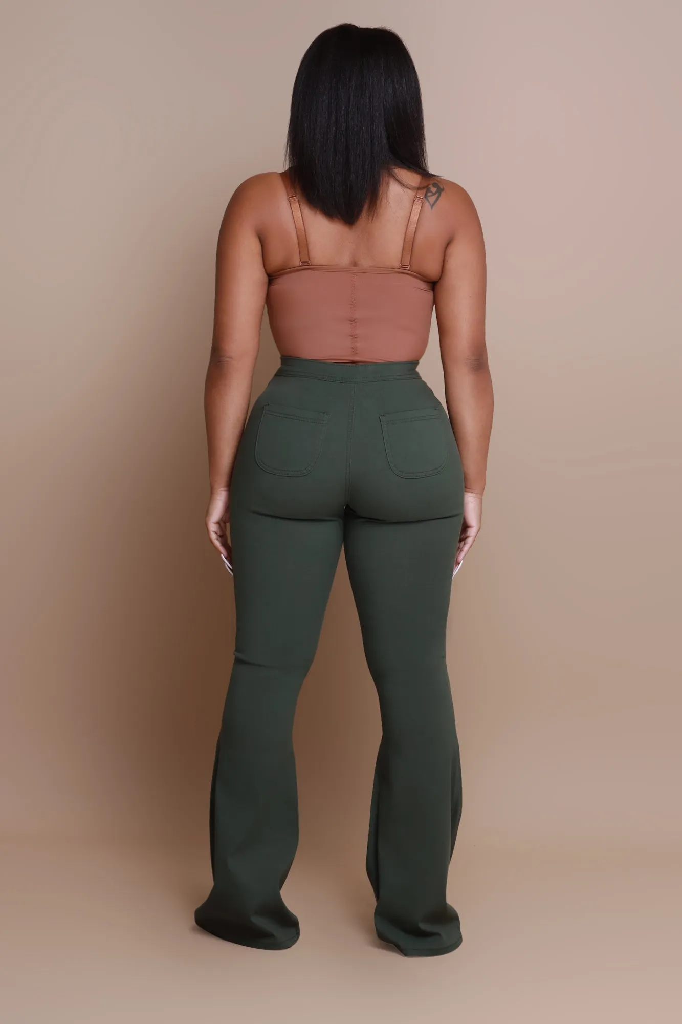 Super Swank High Rise Flare Stretchy Jeans - Olive