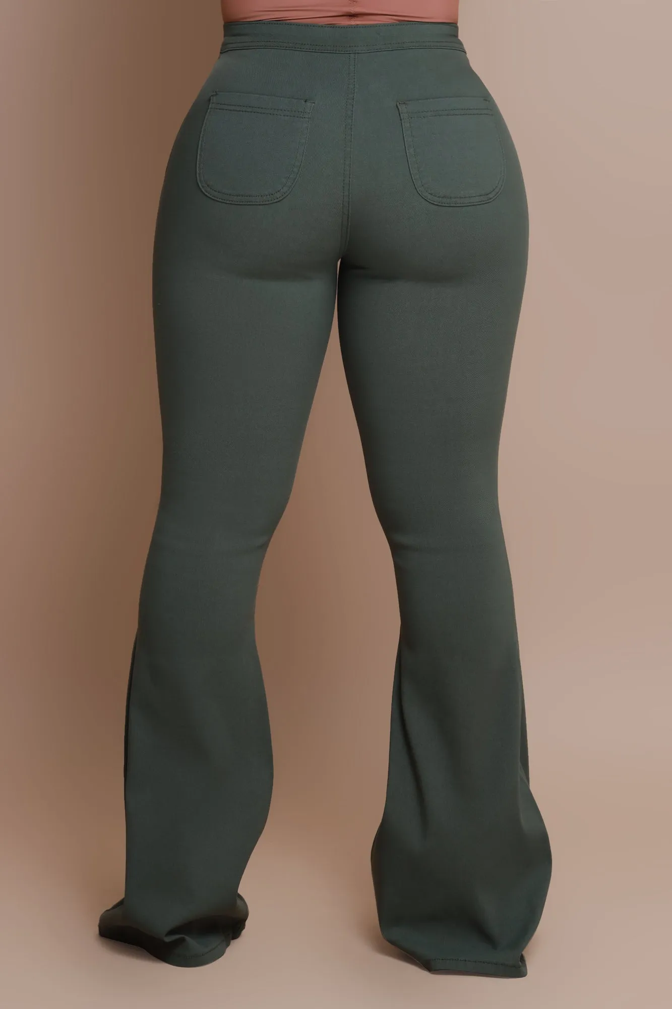 Super Swank High Rise Flare Stretchy Jeans - Olive