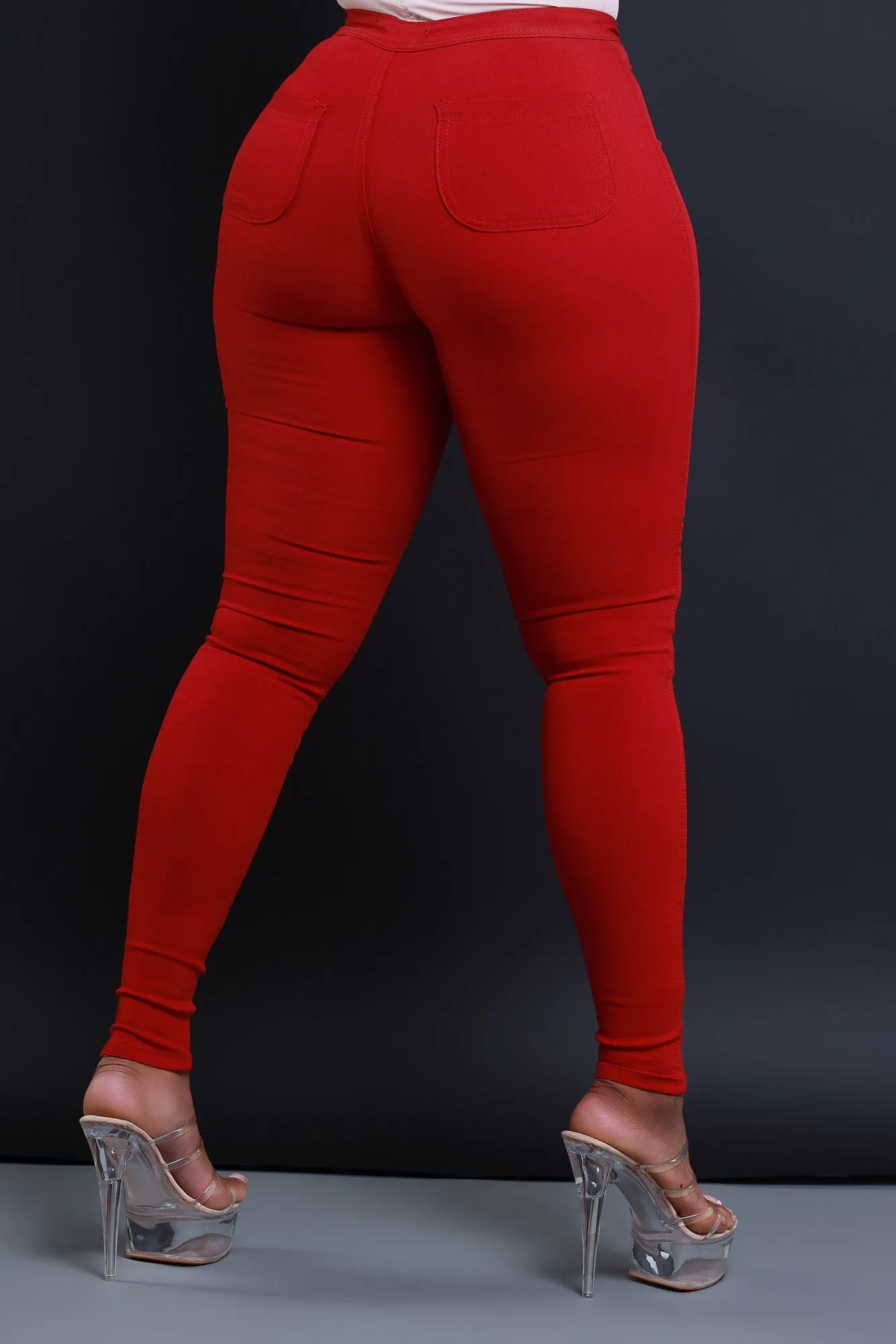 Super Swank High Waist Stretchy Jeans - Burgundy