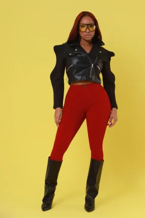 Super Swank High Waist Stretchy Jeans - Burgundy