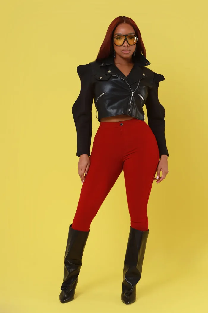 Super Swank High Waist Stretchy Jeans - Burgundy